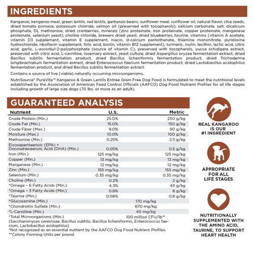 NutriSource® PureVita™ Kangaroo & Green Lentils Entrée Grain Free Dog Food