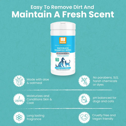 Nootie Sweet Pea & Vanilla Waterless Shampoo Wipes For Dogs & Cats