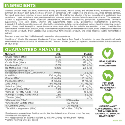 NutriSource® Weight Management Chicken and Rice Recipe Dog Food